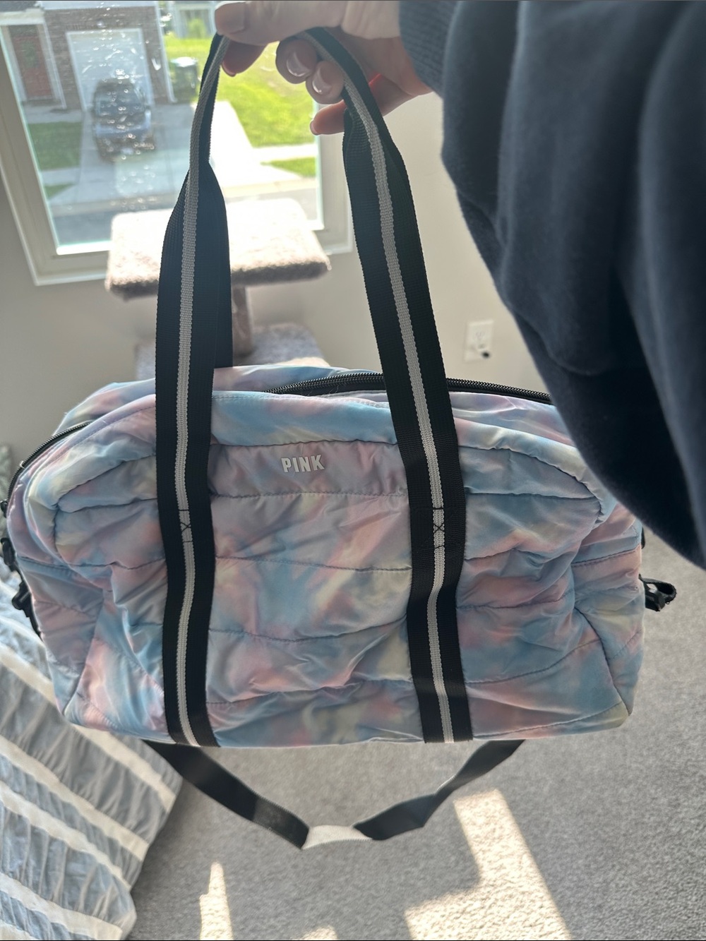 PINK Victoria's Secret Pastel Blue & Pink Tie-Dye Quilted Duffel